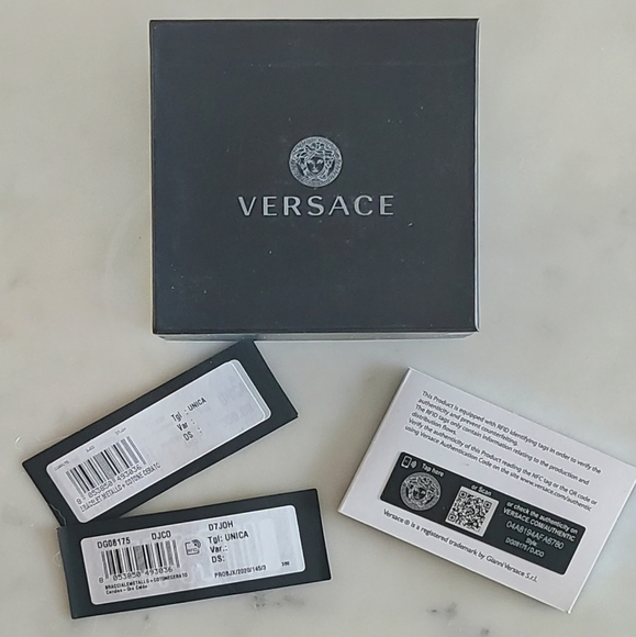 Versace Greca Slide Bracelet, Adjustable, Blue | Goldtone, NIB - Picture 4 of 15